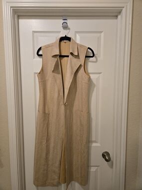 Solitaire Sleeveless Long Vest in Tan-Beige